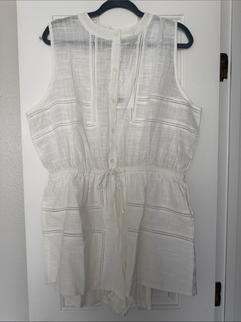 NWT SABO Adriana White Sleeveless Gauze Romper with Drawstring Waist size XL